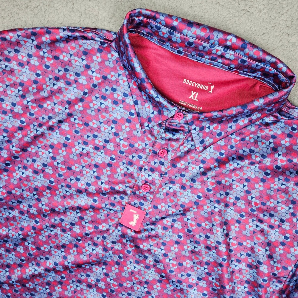 Bogey Bros Mens XL Whale Tail Thong Geometric Performance Golf Polo Shirt Mosaic